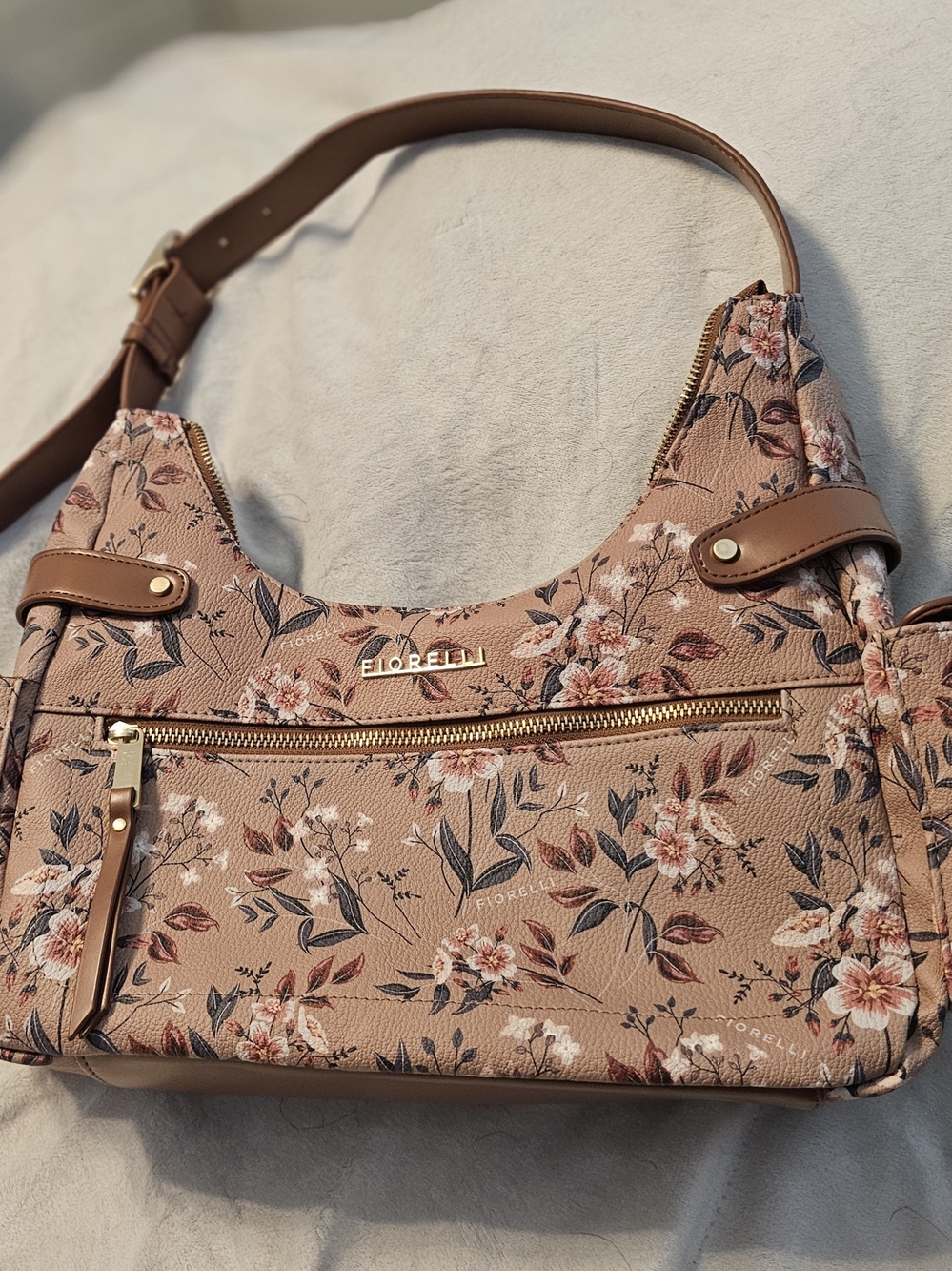 Fiorelli Floral Shoulder Bag Pink Blush Brown Vegan Leather Crossbody Purse